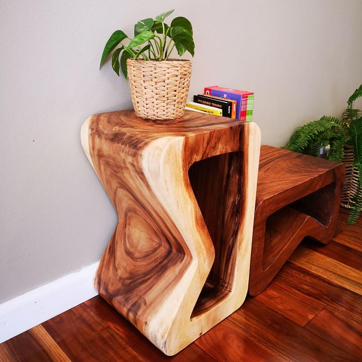 Wooden Side Table | Corner Table | Lamp Table | Planter Stand | B Shaped