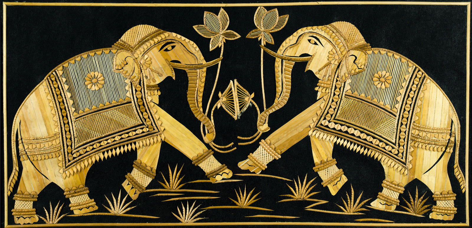 Wall Art | Handmade Wall Decoration | Wedding Gifts | Golden Grass Art | Elephant