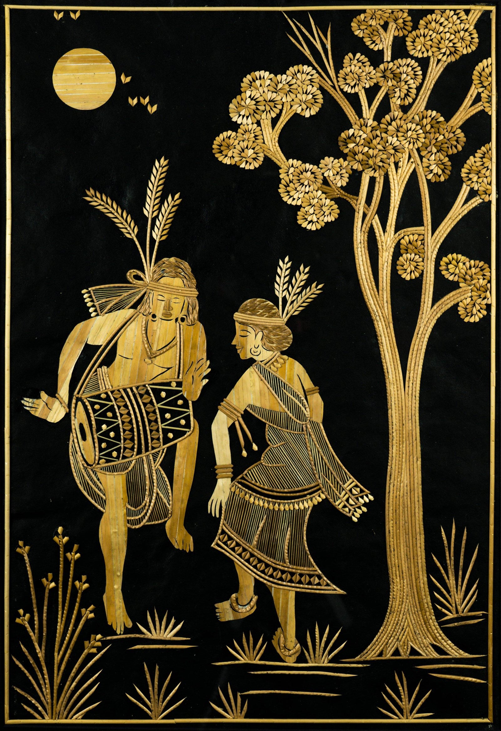 Wall Art | Handmade Wall Decoration | Wedding Gifts | Golden Grass Art | Couple Dance