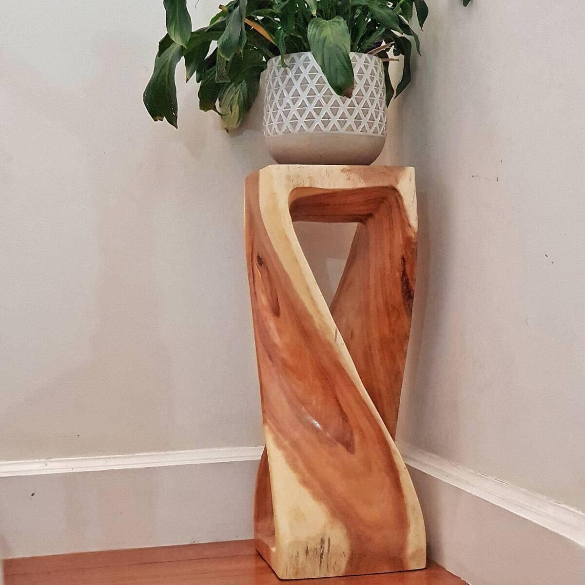 Wooden Side Table | Corner Table | Lamp Table | Planter Stand | Twist Shaped