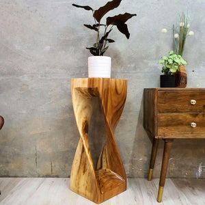 Wooden Side Table | Corner Table | Lamp Table | Planter Stand | Twist Shaped
