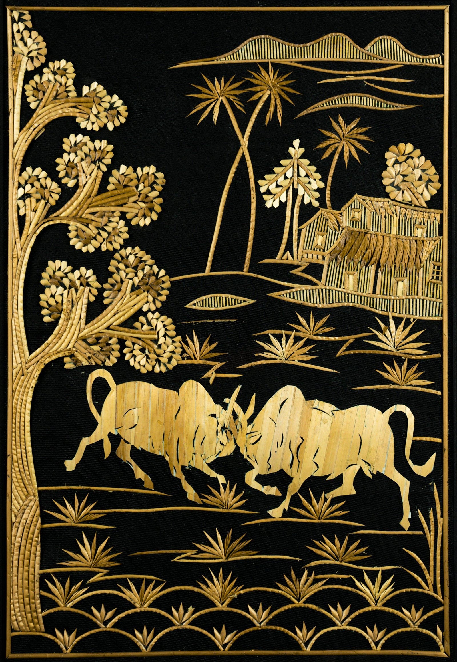 Wall Art | Handmade Wall Decoration | Wedding Gifts | Golden Grass Art | Bulls