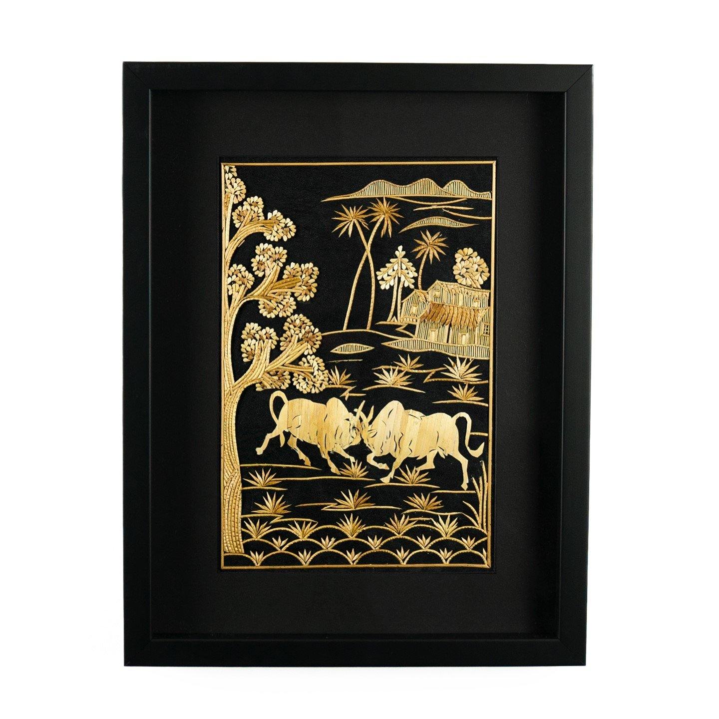 Wall Art | Handmade Wall Decoration | Wedding Gifts | Golden Grass Art | Bulls